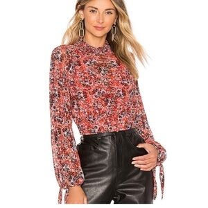 Free People Multicolor Floral Ballon Sleeve Blouse